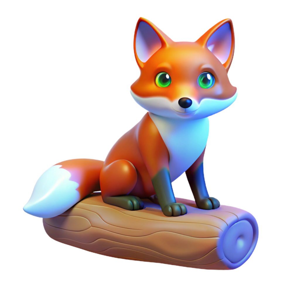 3D Render of Cute Fox on Log png