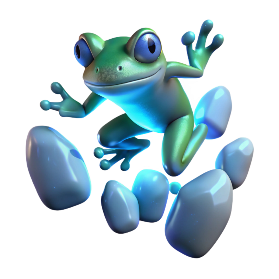 3D Illustration Green Frog Jumping Rocks png