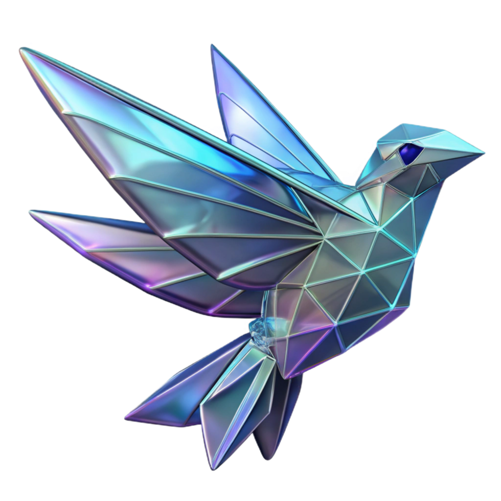 Iridescent Low Poly Bird 3D Render png