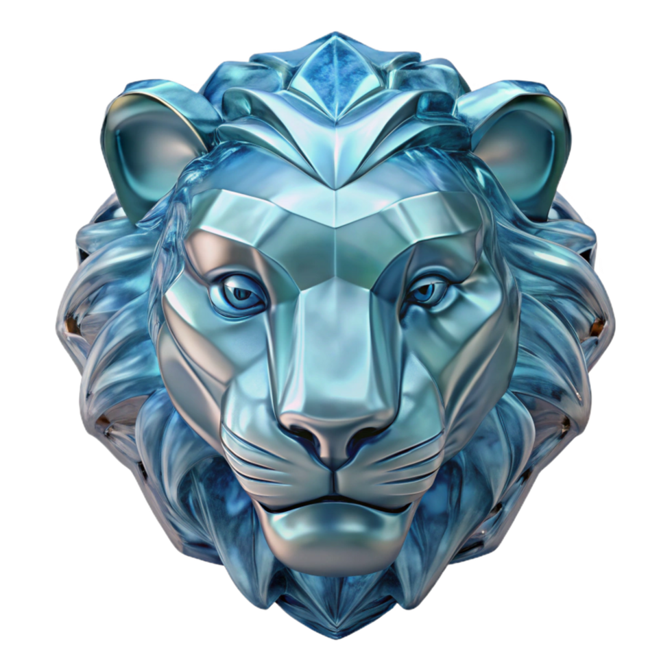 3D Render of a Metallic Blue Lion Head png