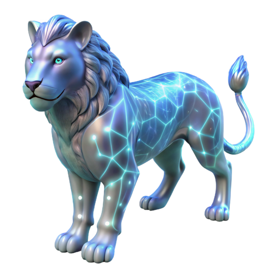 3D Render of a Glowing Cybernetic Lion png