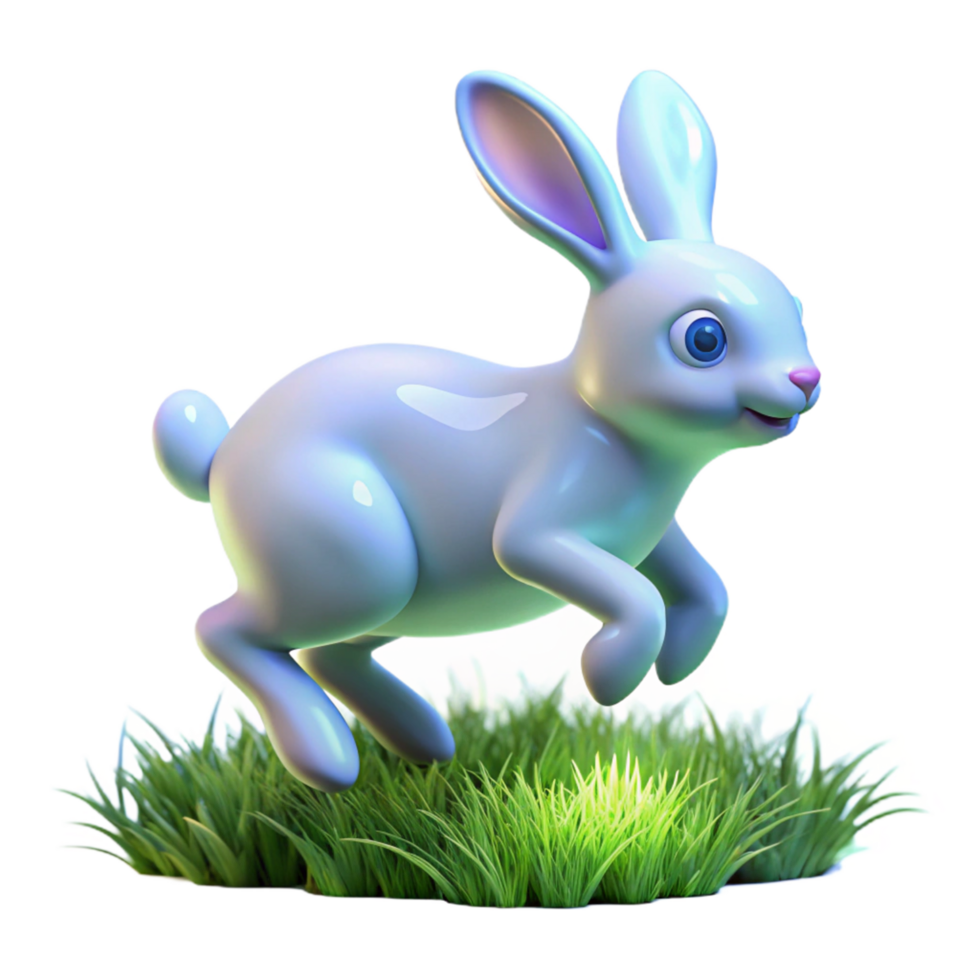 3D Cartoon Bunny Hopping in Grass png