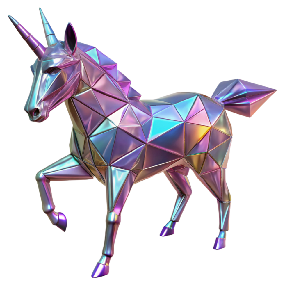 impressive classic Iridescent Unicorn 3D Render high resolution png