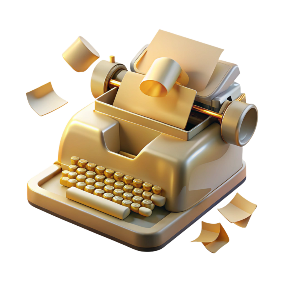 Golden 3D Typewriter Illustration png