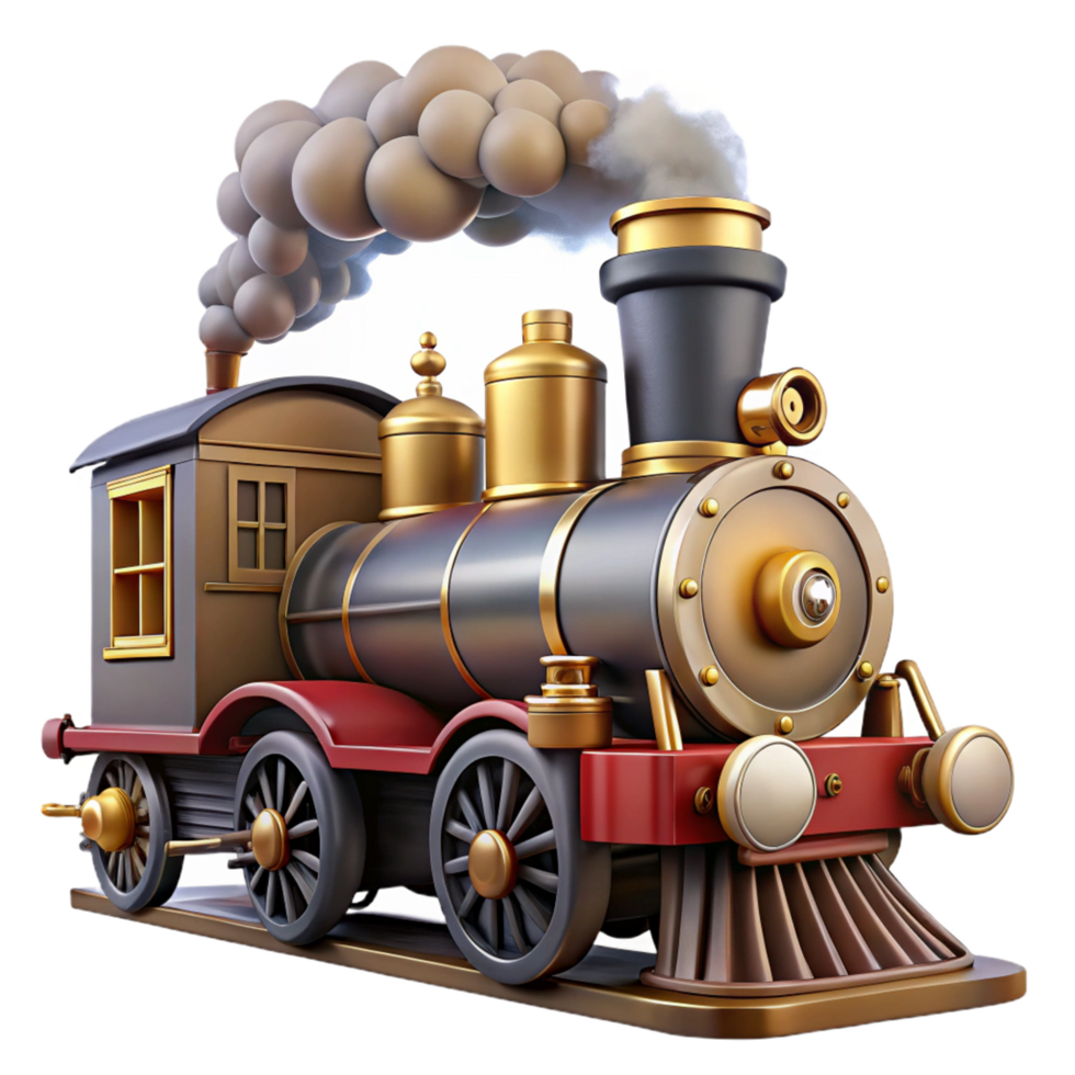 Vintage Steam Train 3D Render png