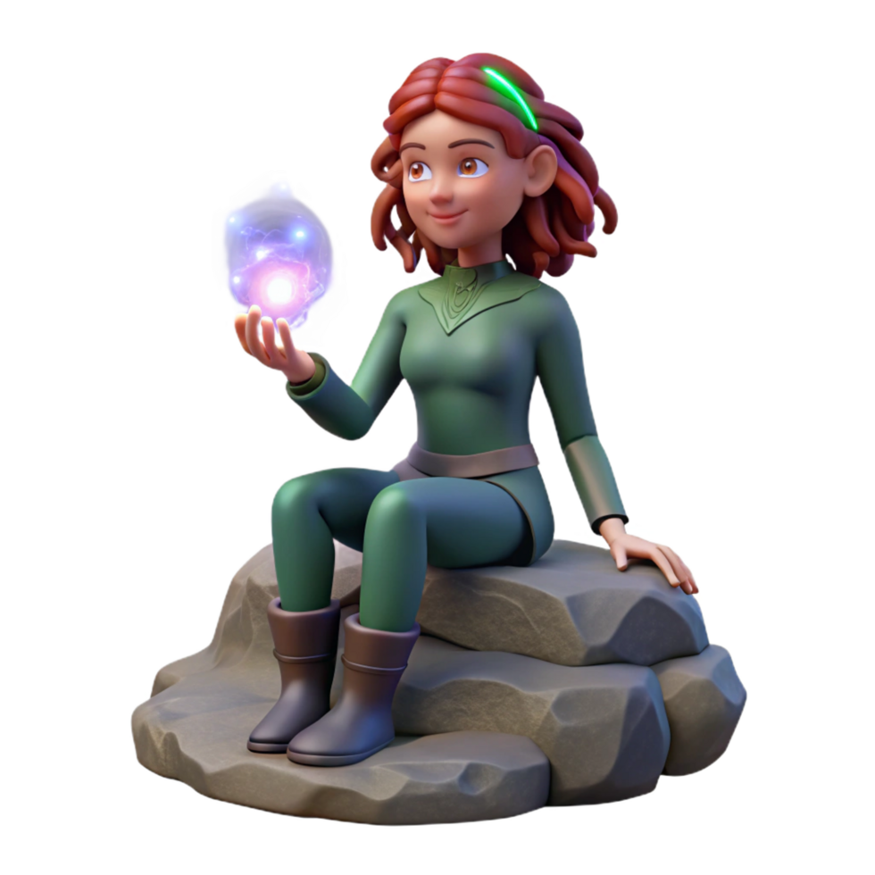 3D Render Fantasy Girl with Magic Orb png