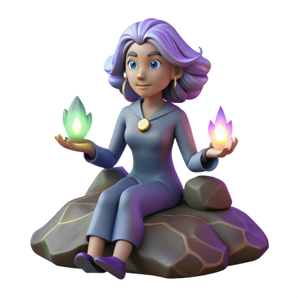 3D Render of a Female Mage with Flames png