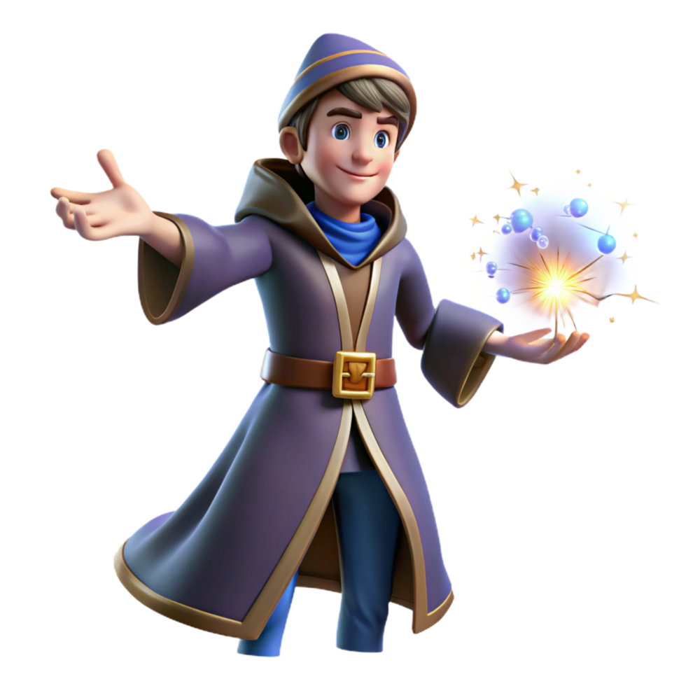 Young Wizard 3D Render Illustration png