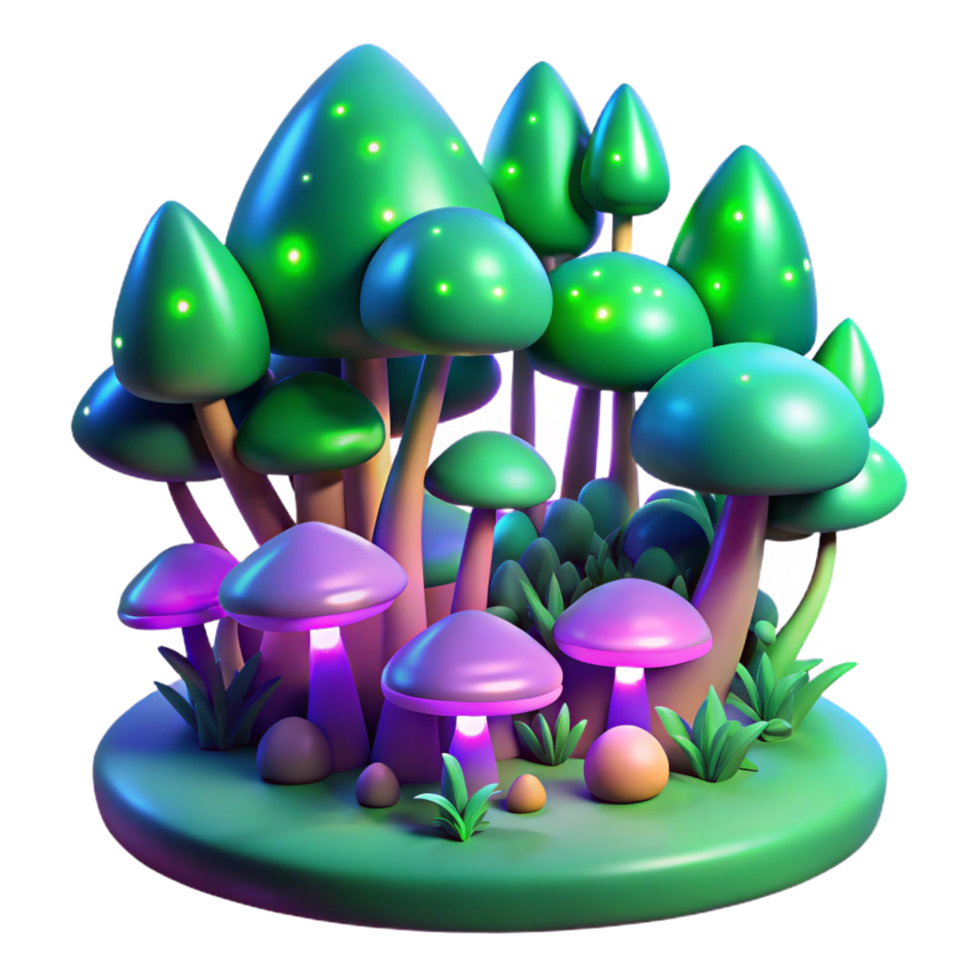 dramatic abstract Enchanted 3D Mushroom Forest detailed png