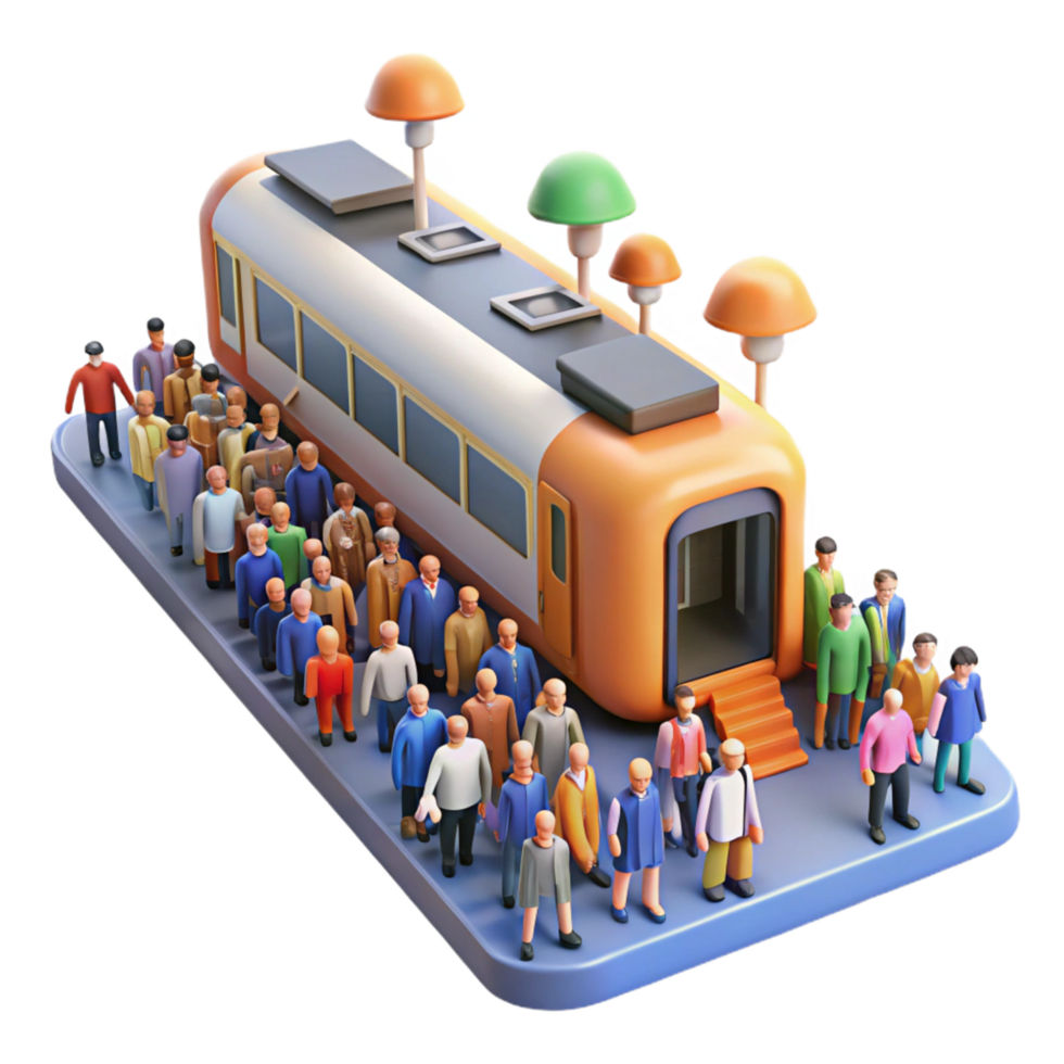 3D Illustration of a Crowd Waiting at a Train Station Platform Awaiting Arrival of Public Transportation png