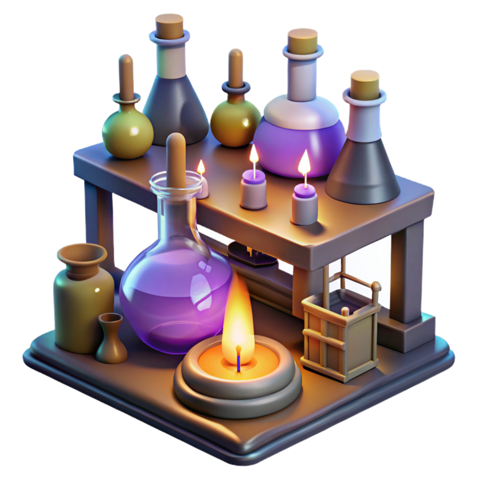 3D Render of Potion Bottles and Candles png