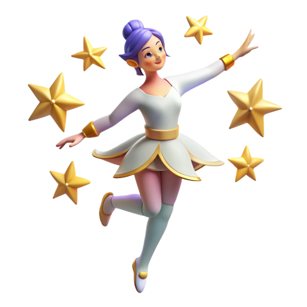 3D Illustration Magical Girl and Stars png
