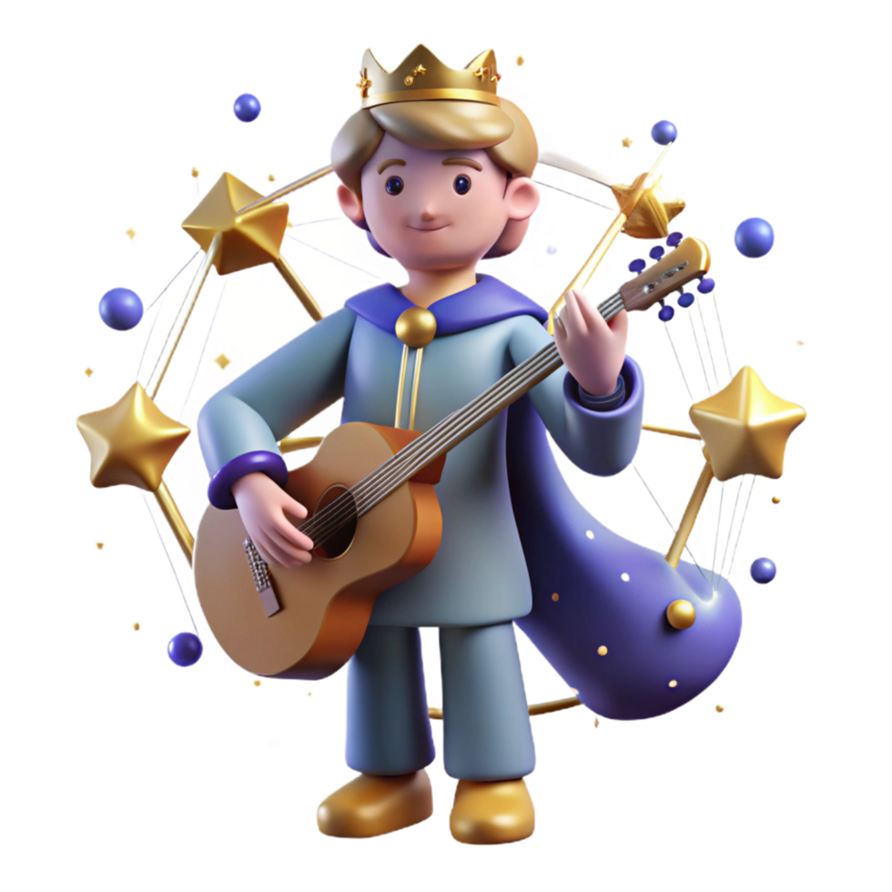 3D Illustration King Playing Guitar png
