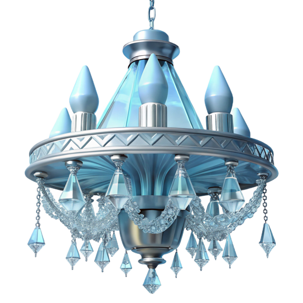 magnificent rustic Elegant Blue Crystal Chandelier 3D Render high resolution png