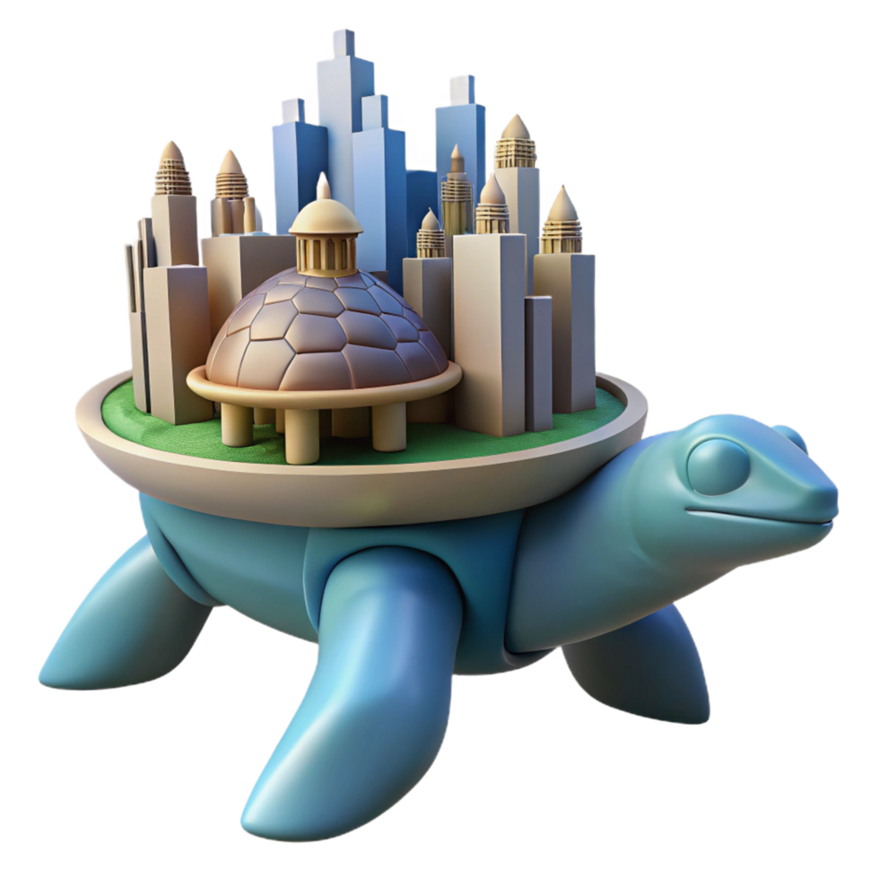 beautiful classic 3D Render Cityscape on Turtle Back premium png
