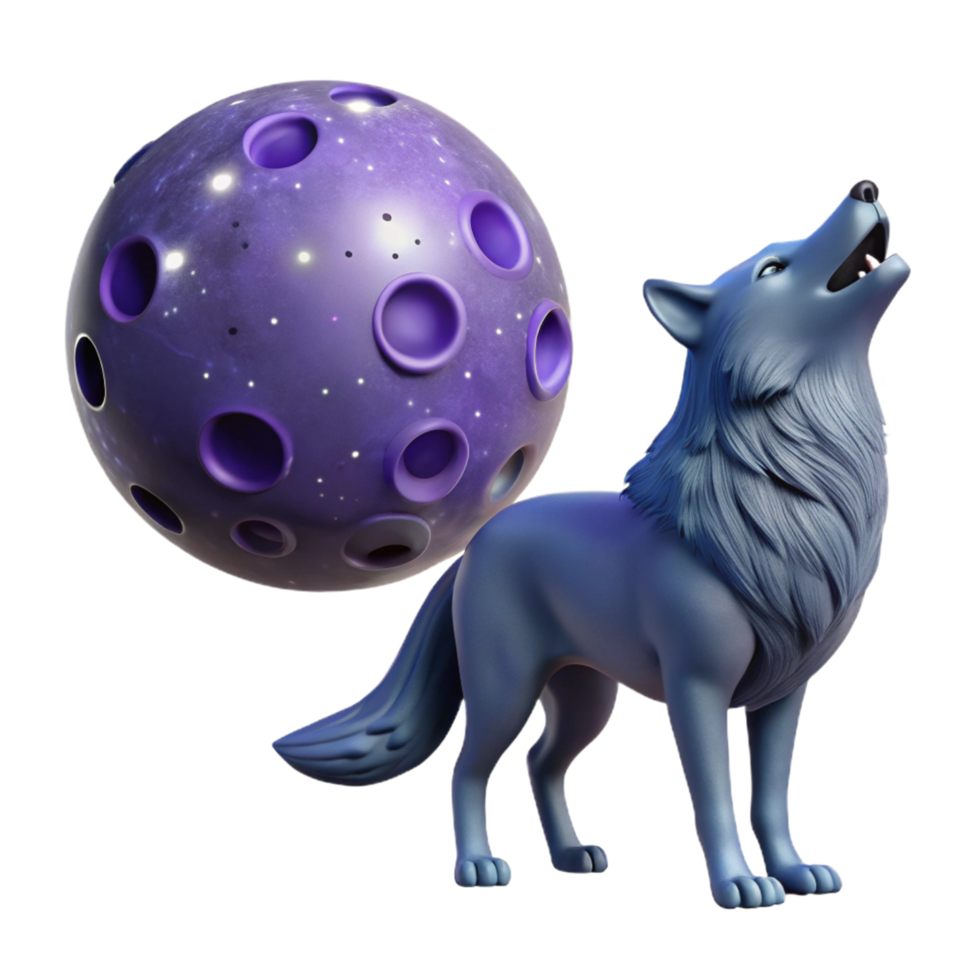 impressive abstract 3D Render Wolf Howling at Galaxy Moon 4K png