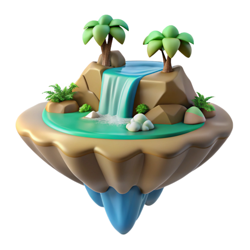 elegant classic 3D Cartoon Island Waterfall premium png