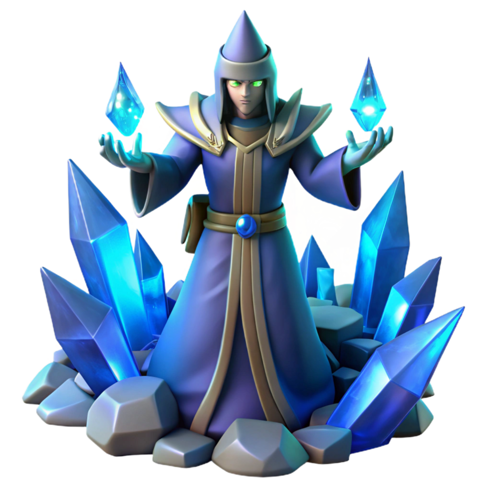 elegant minimalist 3D Render Ice Wizard Fantasy Character original png