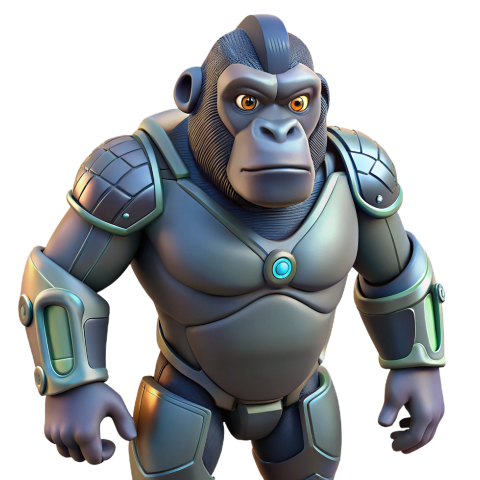extraordinary traditional Gorilla in Futuristic Armor 3D Render original png