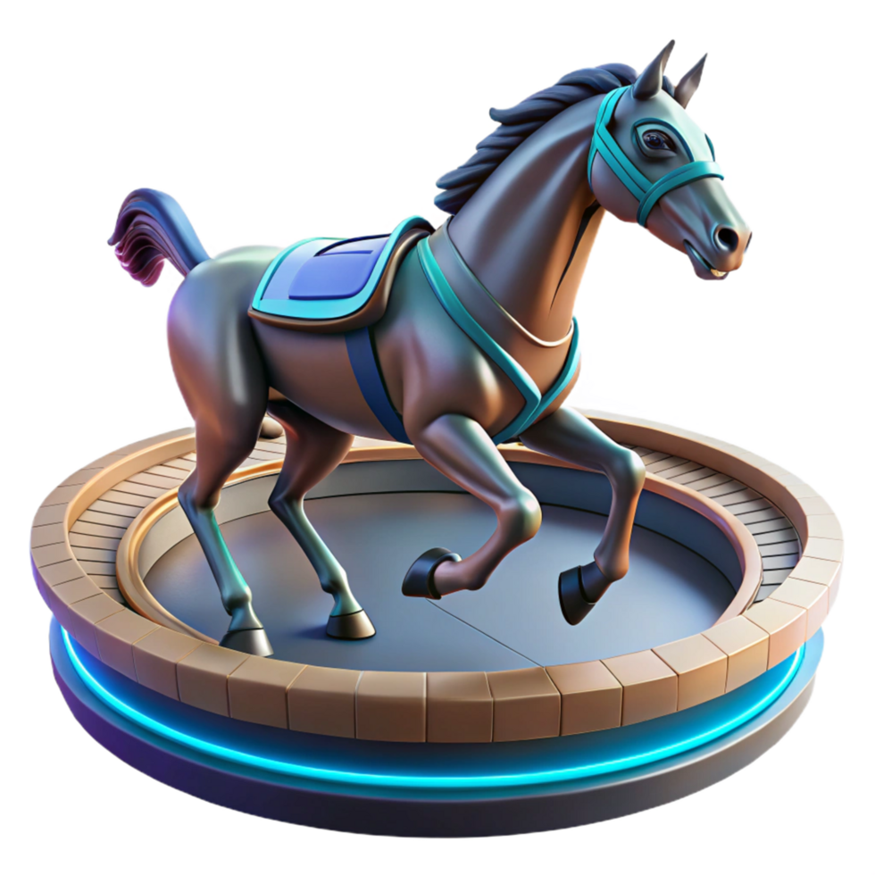 3D Render of a Running Horse on a Platform png