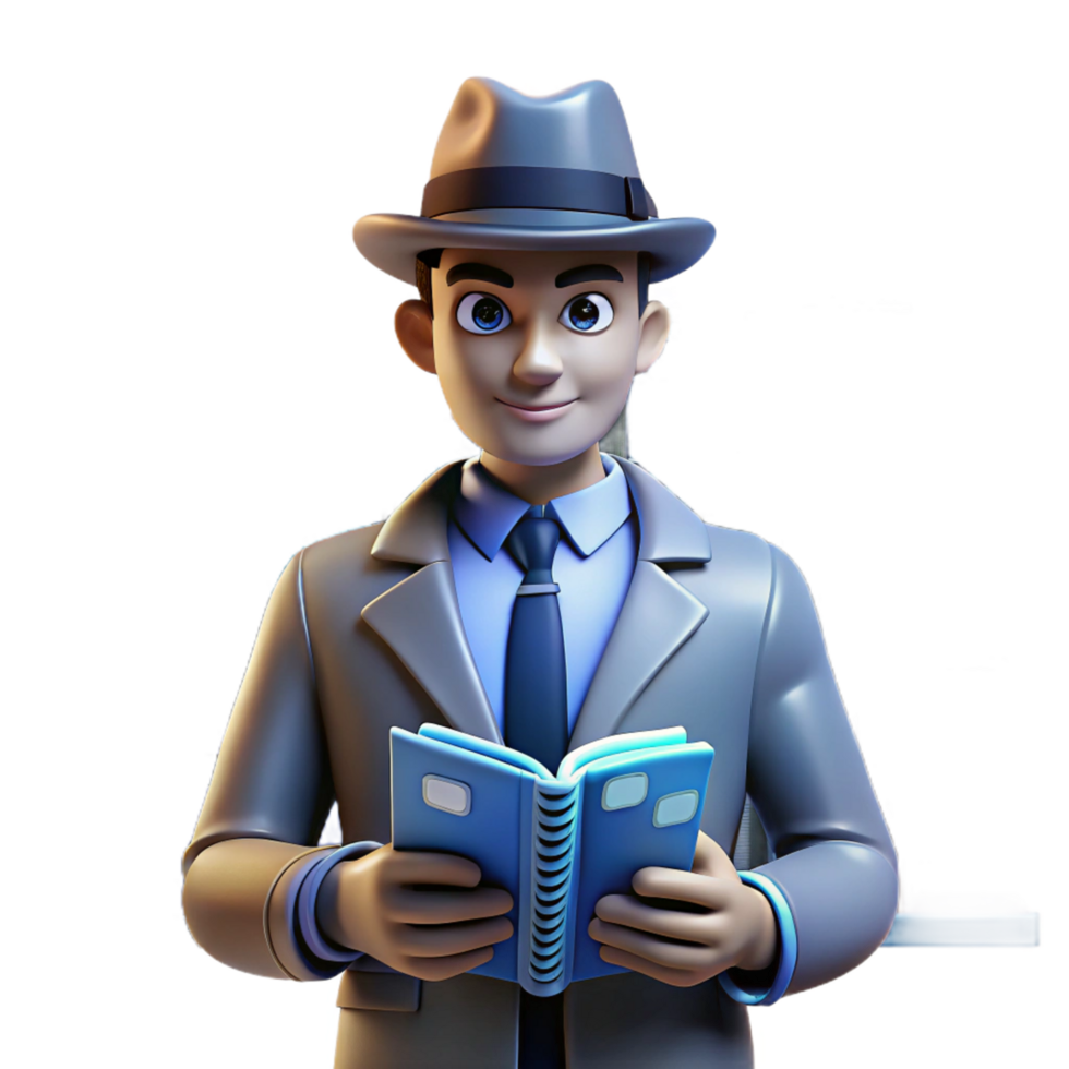 3D Cartoon Detective Reading png