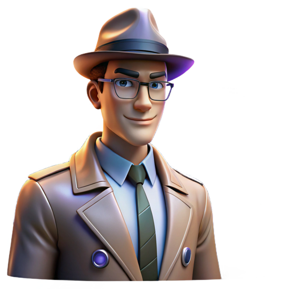 serene minimalist 3D Cartoon Detective Illustration professional png