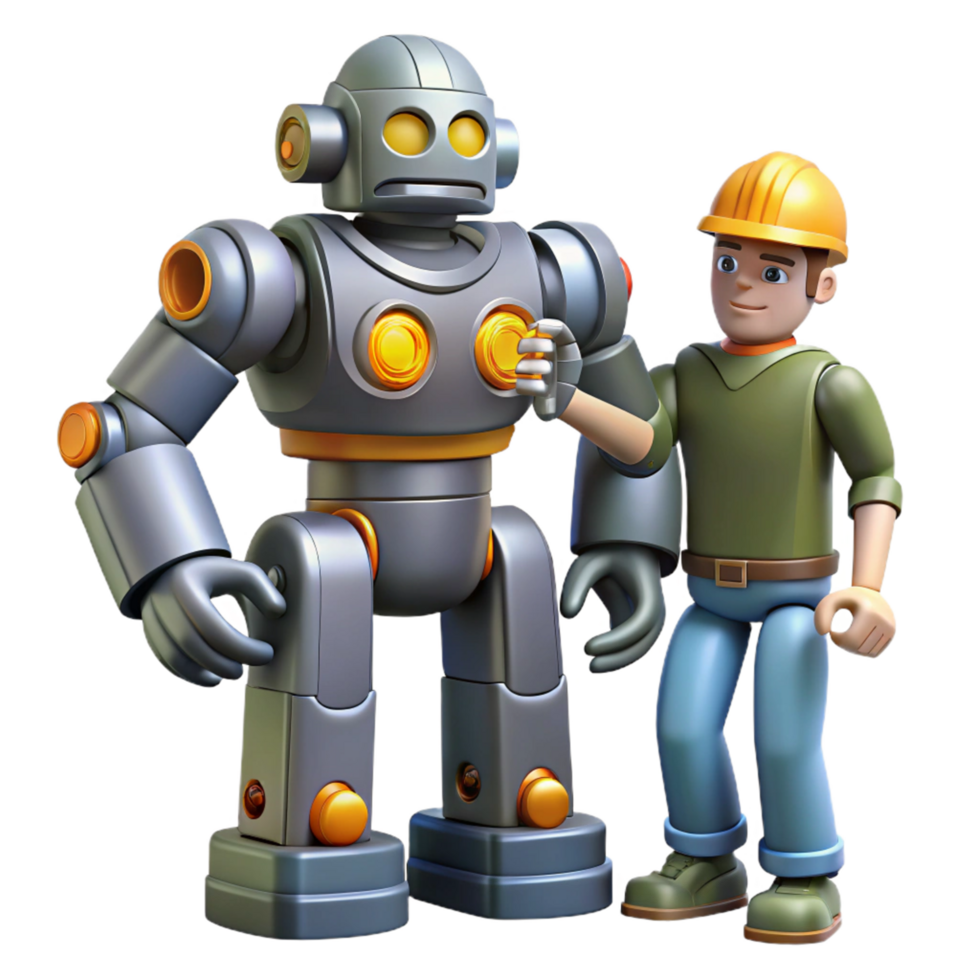 3D Render of Robot and Engineer png