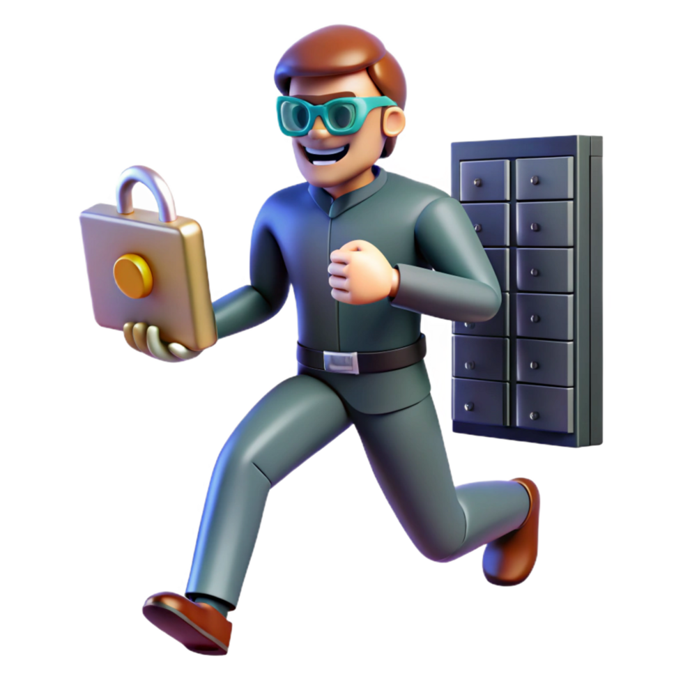 3D Illustration Running Man with Lock Security png