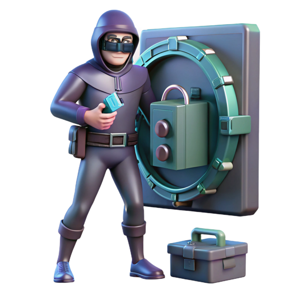 3D Illustration Burglar Cracking Safe png