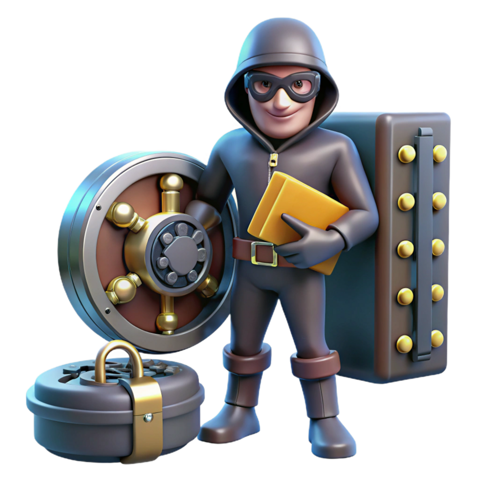 3D Cartoon Thief with Safe png