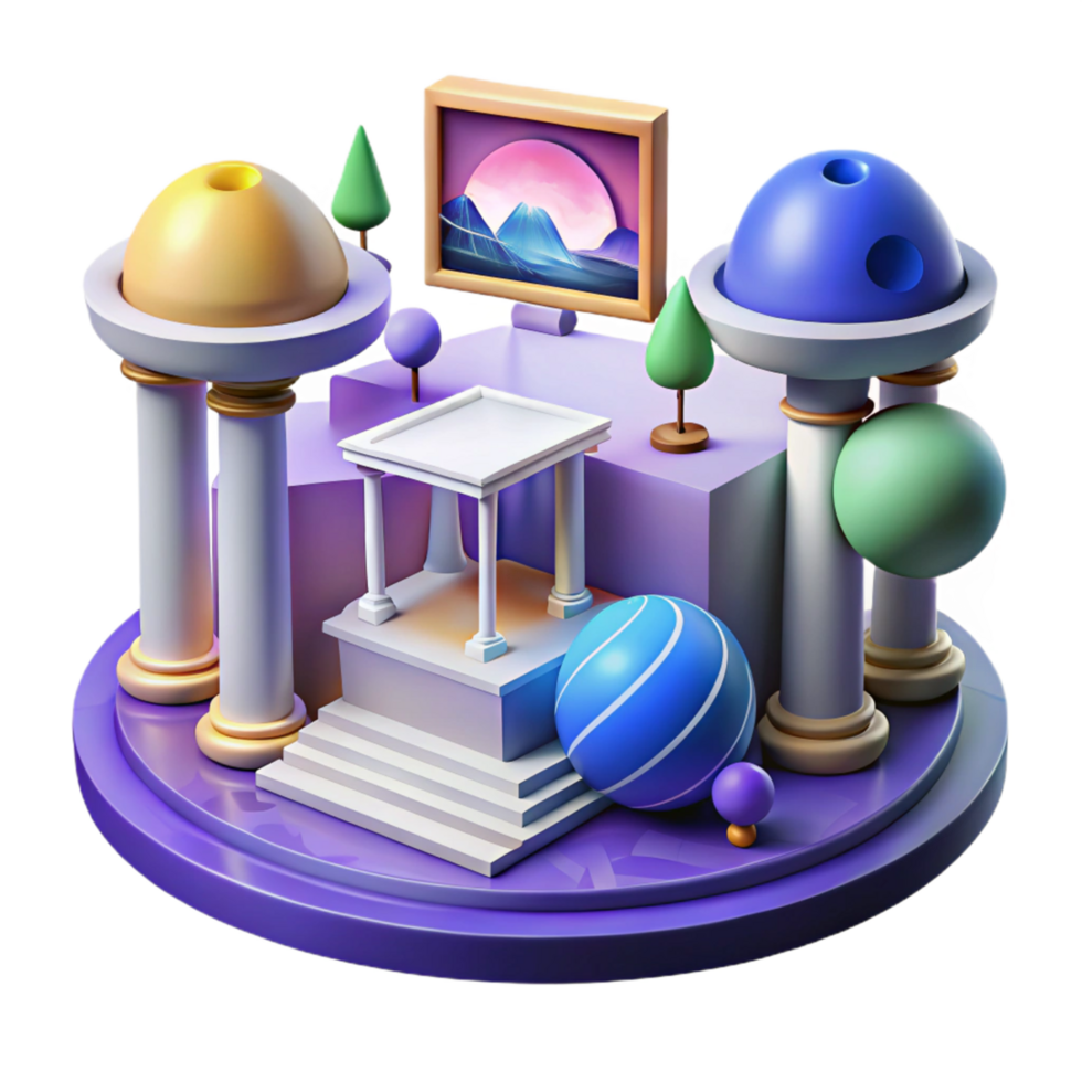 3D Abstract Background Render, Colorful Spheres and Classical Columns png