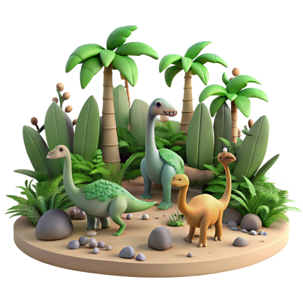 dramatic artistic Cartoon Dinosaurs 3D Render detailed png