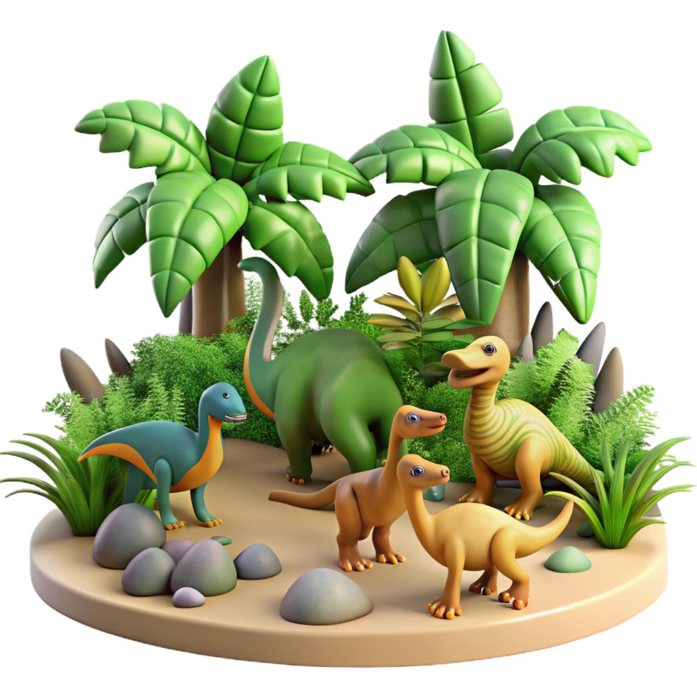 wonderful classic Cartoon Dinosaurs 3D Render original png