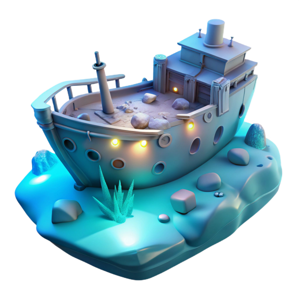 wonderful classic 3D Illustration Sunken Shipwreck 4K png