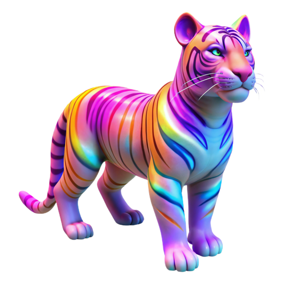vibrant minimalist Neon Tiger 3D Render detailed png