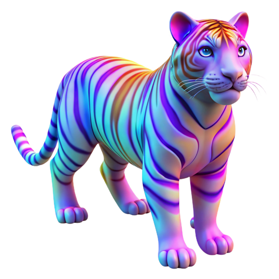 serene artistic Neon Tiger 3D Render genuine png