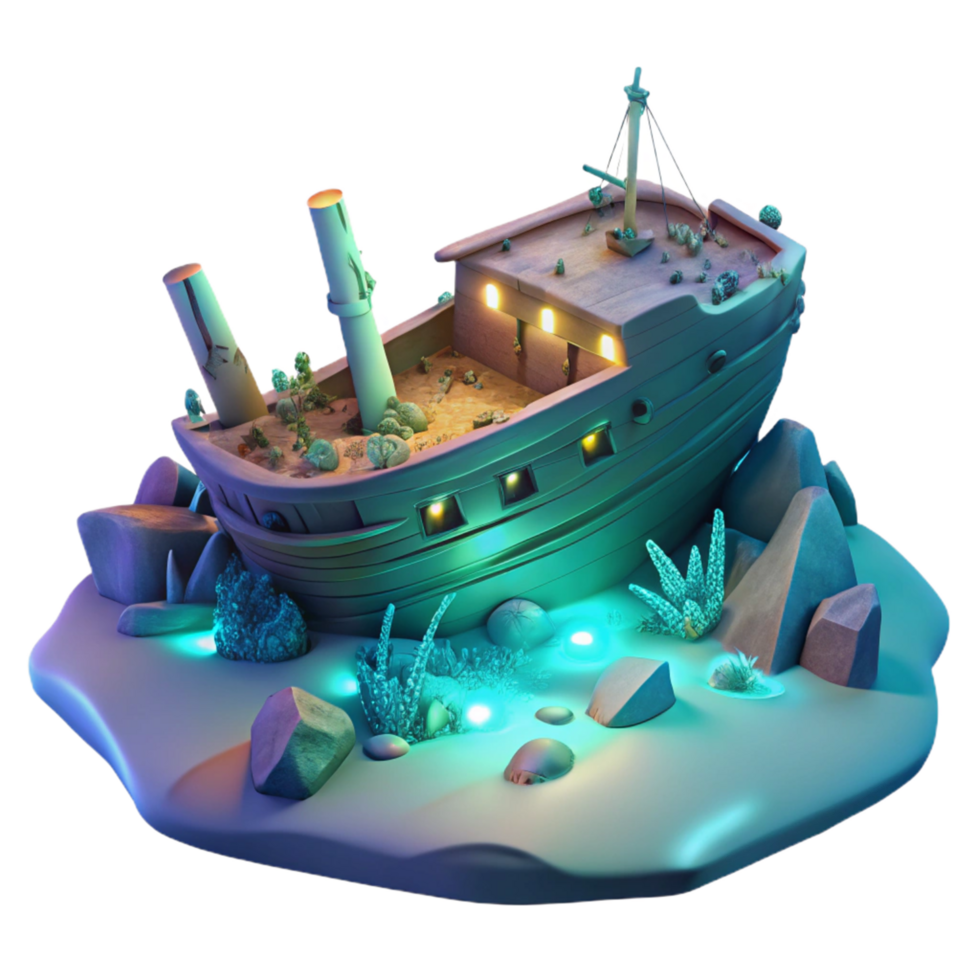 elegant abstract 3D Illustration Sunken Shipwreck high quality png