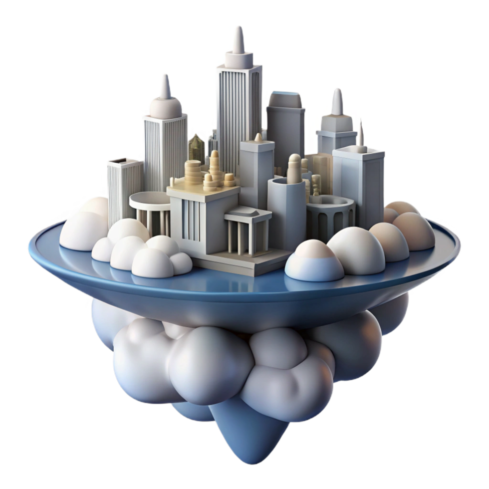 3D Cityscape on Clouds Illustration png
