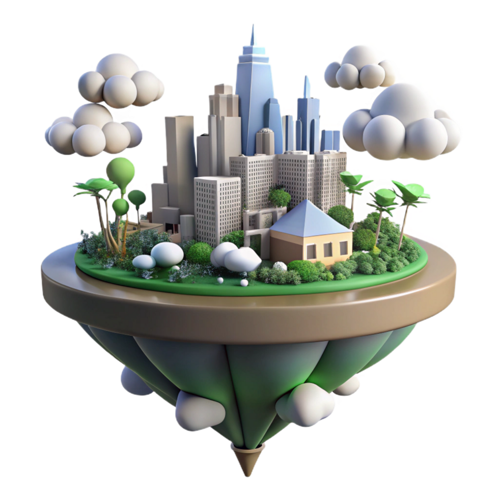 extraordinary contemporary 3D City Island Illustration original png