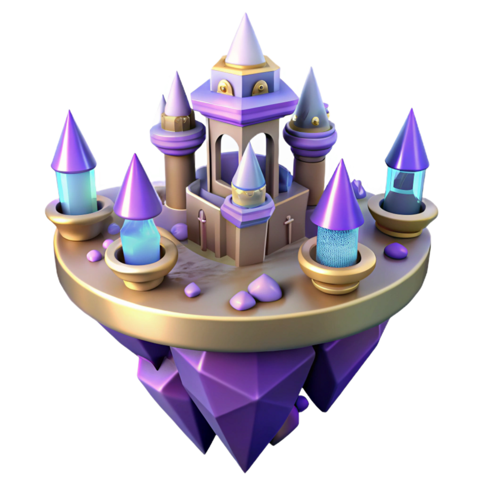 magnificent minimalist Fantasy Floating Castle 3D Render premium png