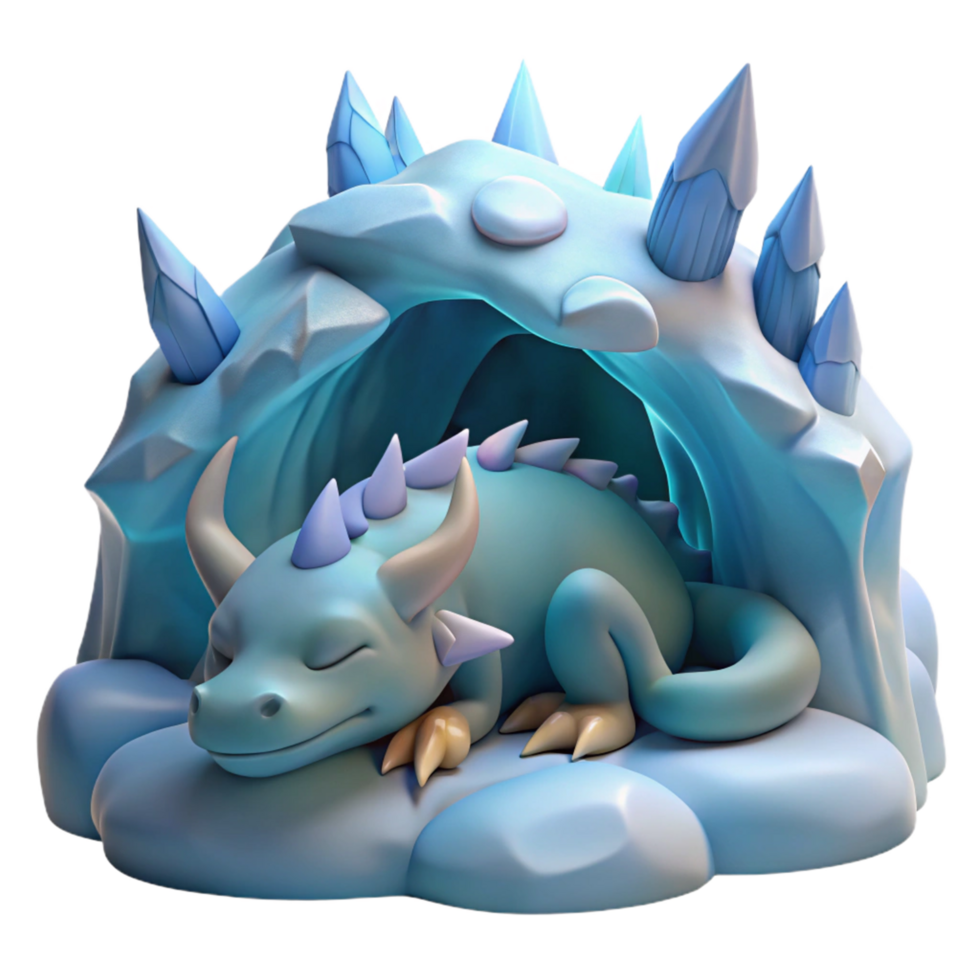 magnificent minimalist Sleeping Dragon in Ice Cave 3D Render high quality png