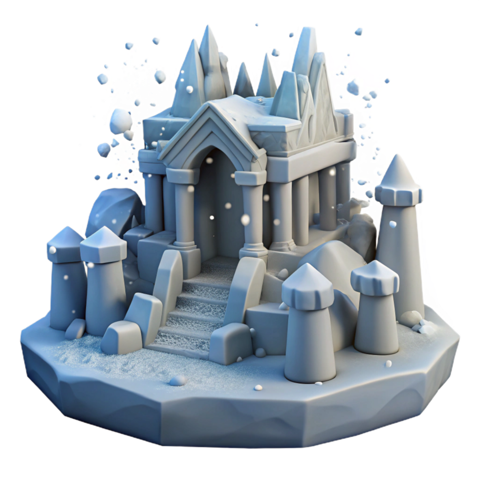 Snowy 3D Render of an Ice Castle png