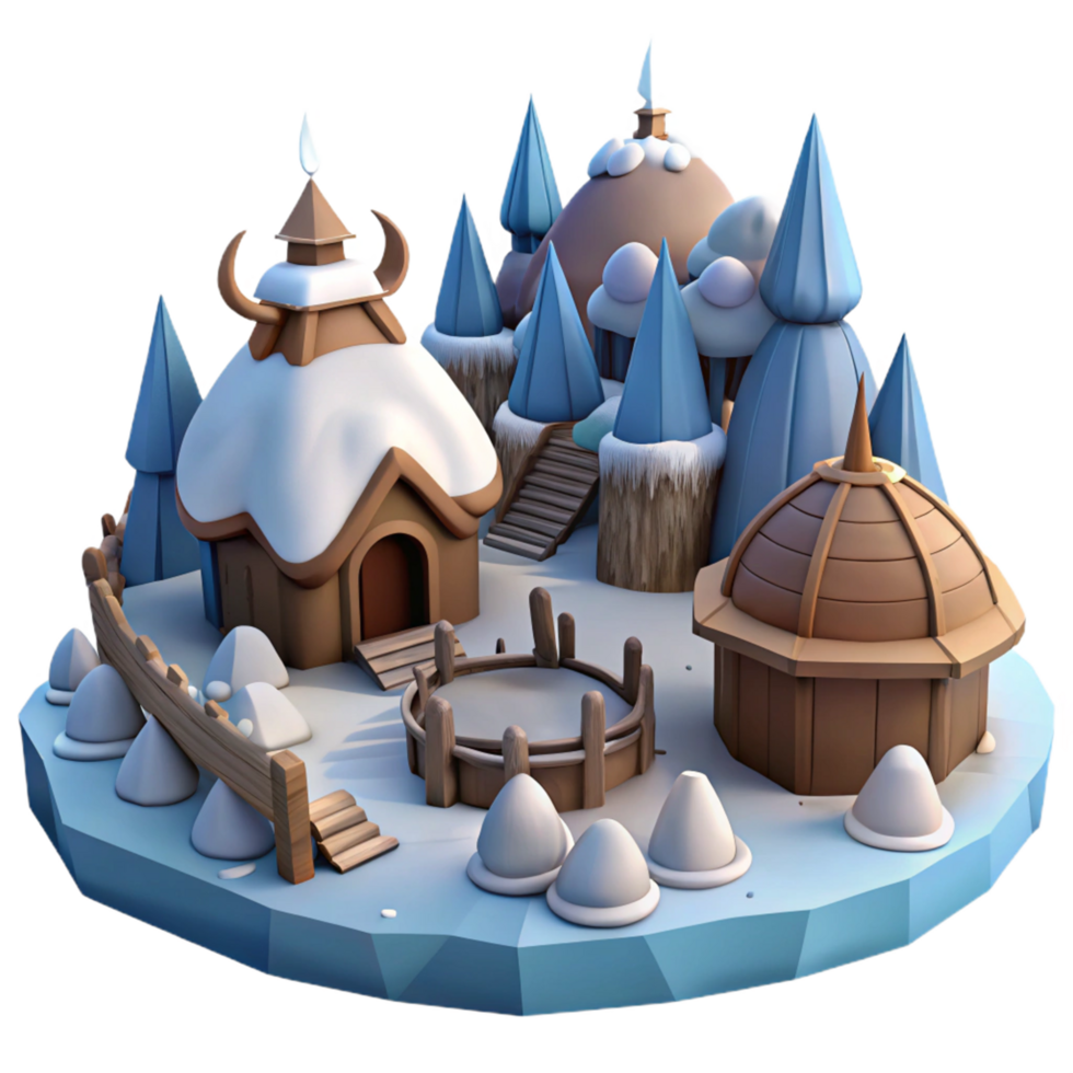 beautiful traditional Winter Village 3D Render detailed png