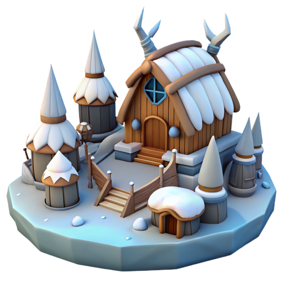wonderful abstract Winter Village 3D Render genuine png