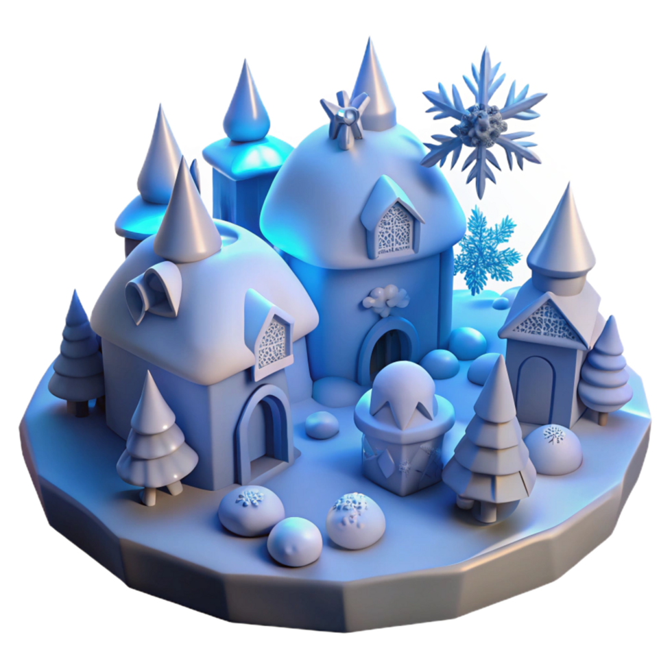 elegant creative Winter Village 3D Render premium png