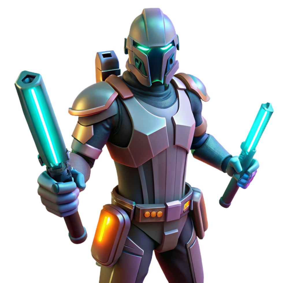 Futuristic Warrior 3D Render Glowing Weapons Sci Fi Armor Fantasy Illustration png
