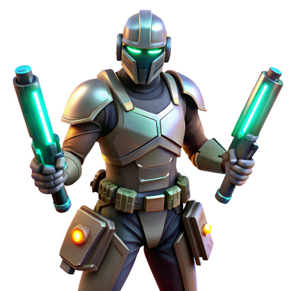 Futuristic Armored Warrior 3D Illustration Glowing Weapons Sci Fi Character Concept Art png