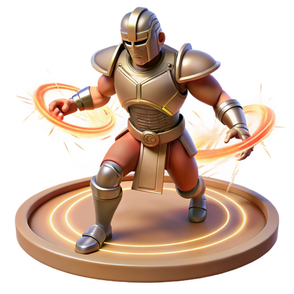 Powerful Golden Warrior 3D Illustration Fantasy Game Character in Combat Pose png