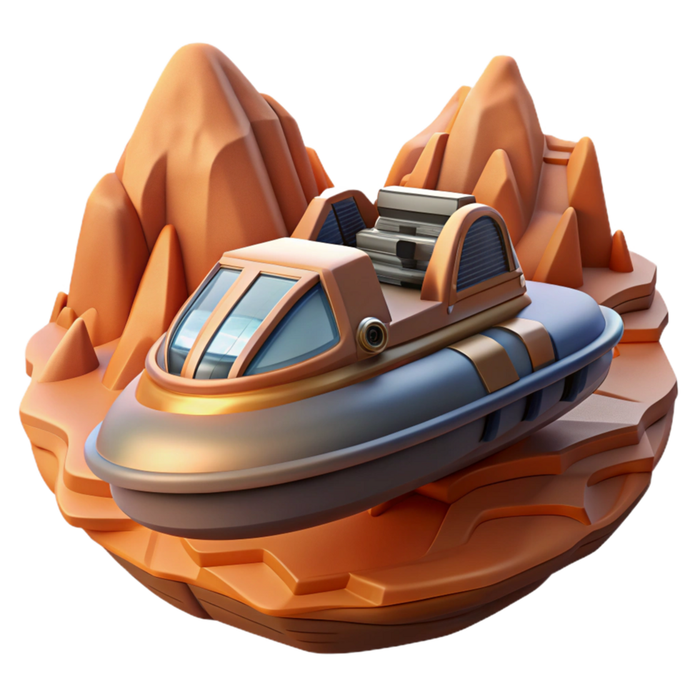 Futuristic 3D Render of a Hovercraft on a Desert Planet, Stylized Illustration png