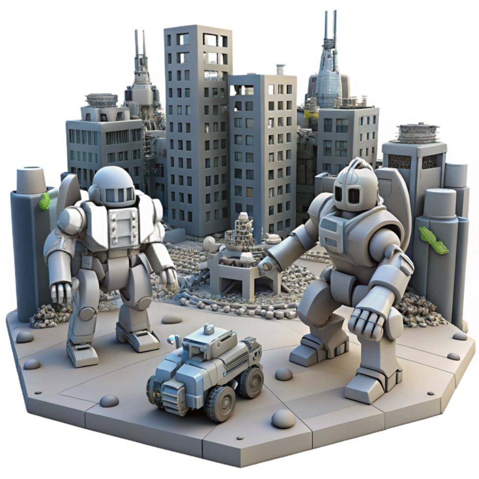 3D Render Futuristic Cityscape with Mechs png